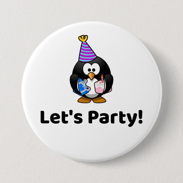 Let's Party! Penguin Funny Birthday Party Button (Front)