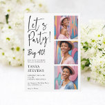 Let's party photo black surprise forty birthday invitation<br><div class="desc">Celebrate the big 4-0 in style with this modern and elegant 40th birthday party invitation! Featuring a sleek and clean design, this invitation showcases the playful phrase "Let's Party!" in a stylish script font, followed by "Big 40!" in bold lettering. The left side of the card provides all the essential...</div>