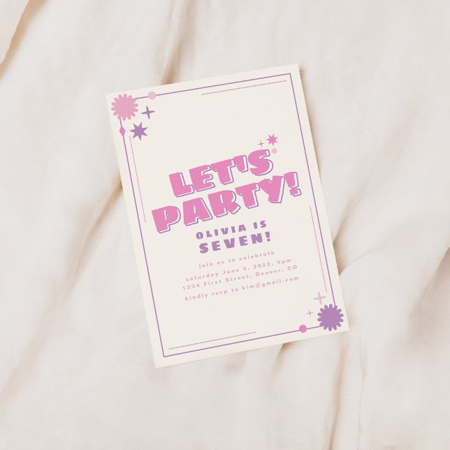 Let's Party Pink and Purple Birthday Invite (Creator Uploaded)