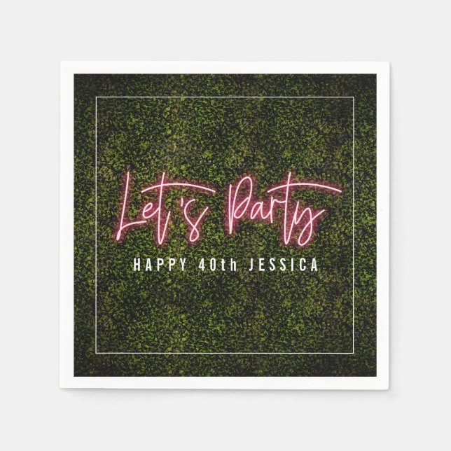 Let's Party Pink Neon Boxwood Birthday  Napkins (Front)