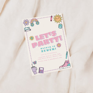 Let's Party Pink Purple Icons Birthday Invite