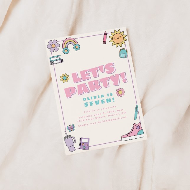 Let's Party Pink Purple Icons Birthday Invite (Creator Uploaded)