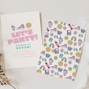 Let's Party Pink Purple Icons Birthday Invite