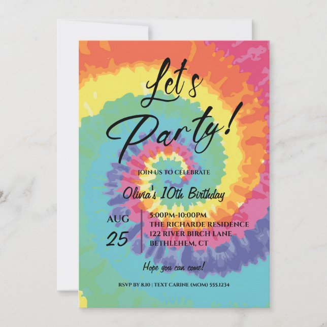Let's Party, Pink Tie Dye birthday  Invitation (Front)