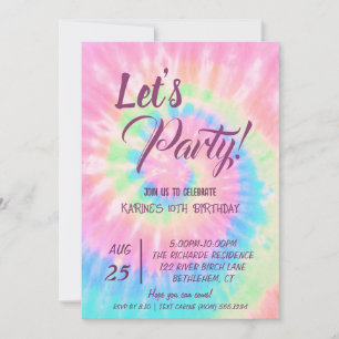 Let's Party, Pink Tie Dye birthday Invitation