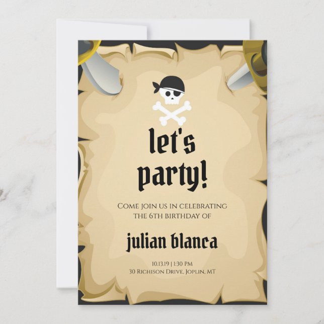 Let's Party Pirate Birthday Party Invitation  (Front)