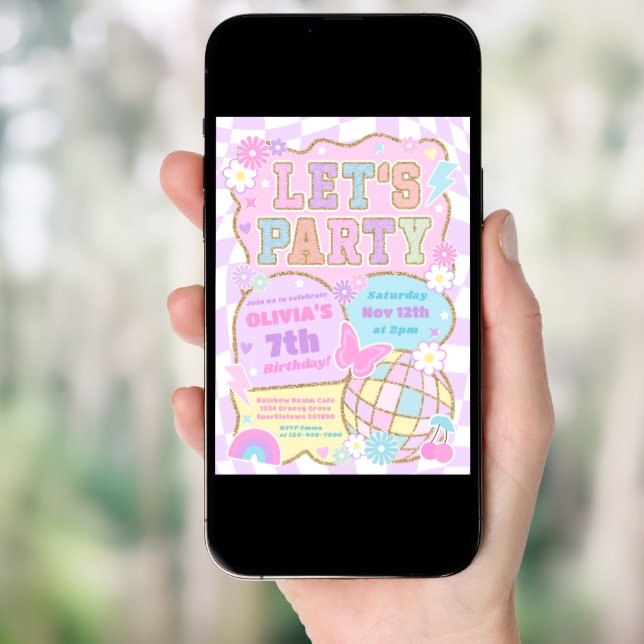 Let's Party Preppy Varsity Fashion Groovy Birthday Invitation (Front Digital)