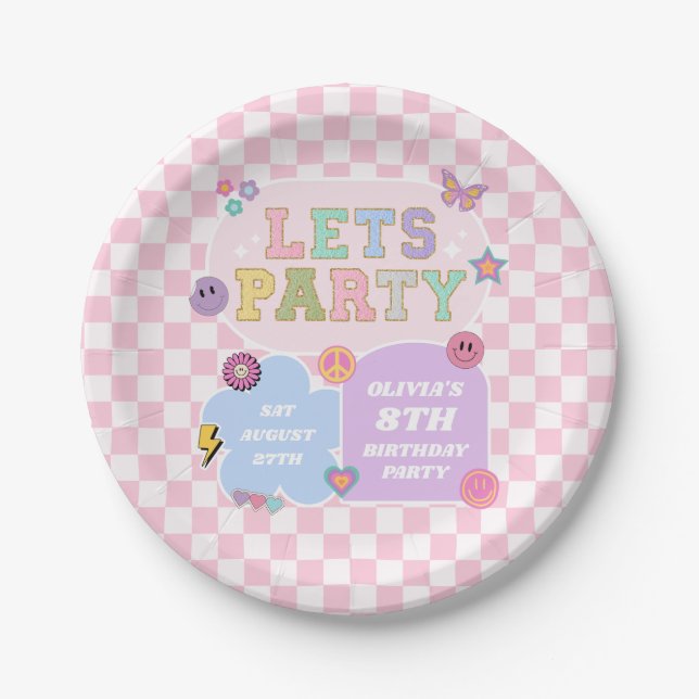 Let's Party Preppy Varsity Patch Birthday Party Paper Plates (Front)
