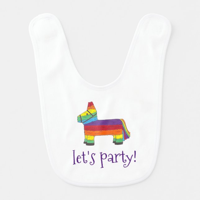 Let's Party! Rainbow Birthday Fiesta Piñata Design Bib (Front)