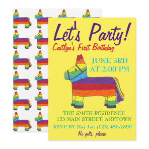 Let's Party Rainbow Donkey Birthday Fiesta Piñata Invitation