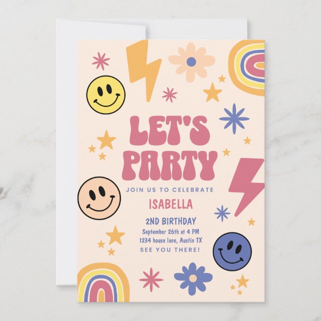 Let's Party Rainbow Stars Kids Birthday Invitation (Front)