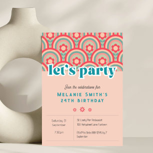 Lets Party Retro flower child birthday invitation