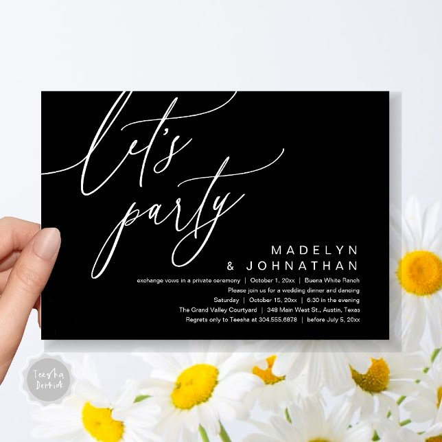 Let's Party, Romantic Wedding Dinner and Dancing Invitation (Let's Party, Romantic Charm Wedding Dinner Dancing Lunch Brunch Invitation Card PDF Classy Black )