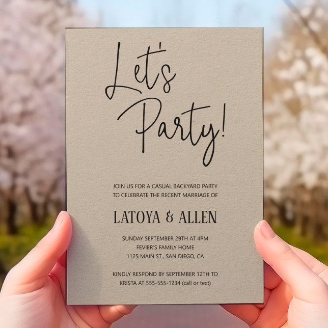 Let's Party Rustic Wedding Reception Elopement Invitation (Creator Uploaded)
