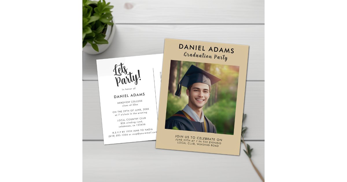 Lets Party | Simple Script Grad Party Invitation Postcard | Zazzle
