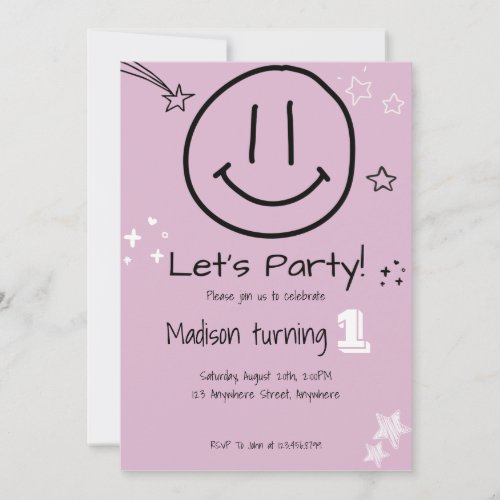 Lets Party Smiling Face Birthday Invitation