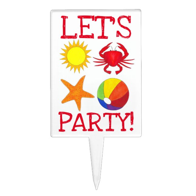 Let's Party Summer Fun Beach Crab Sun Starfish Cake Topper (Front)