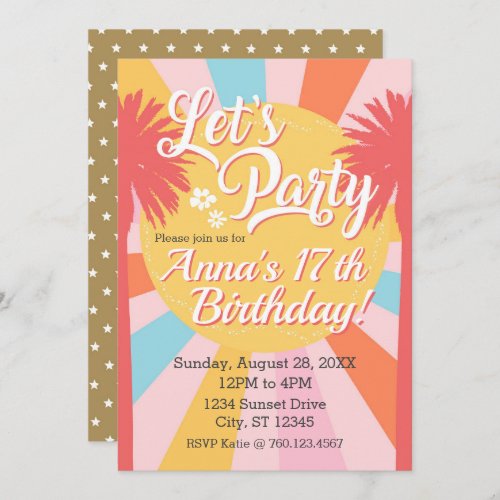 Lets Party Sunshine Palms Birthday Invitation