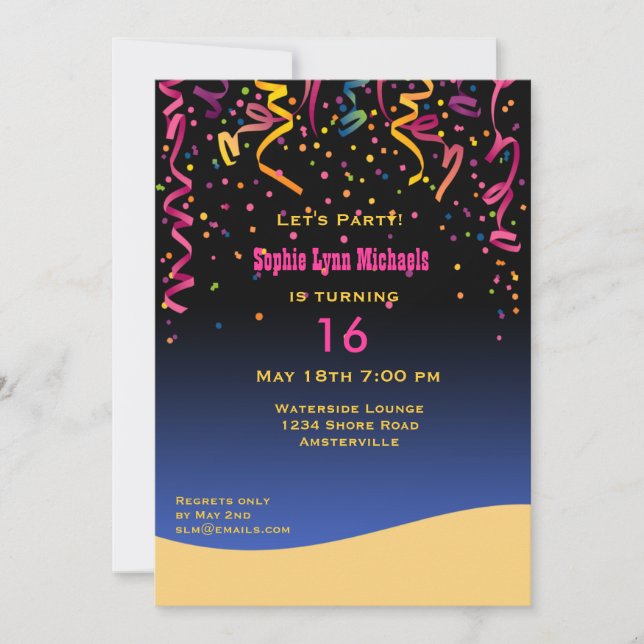 Let's Party Sweet 16 Birthday Invitation (Front)