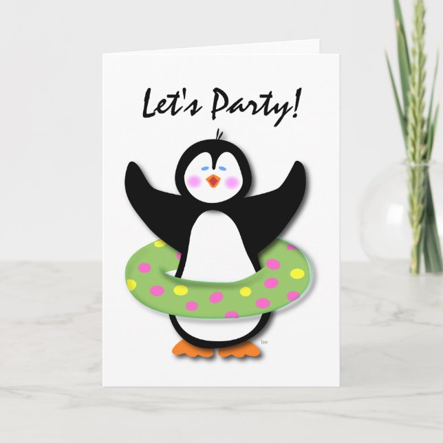 Let's Party Swimming Penguin Card (Front)