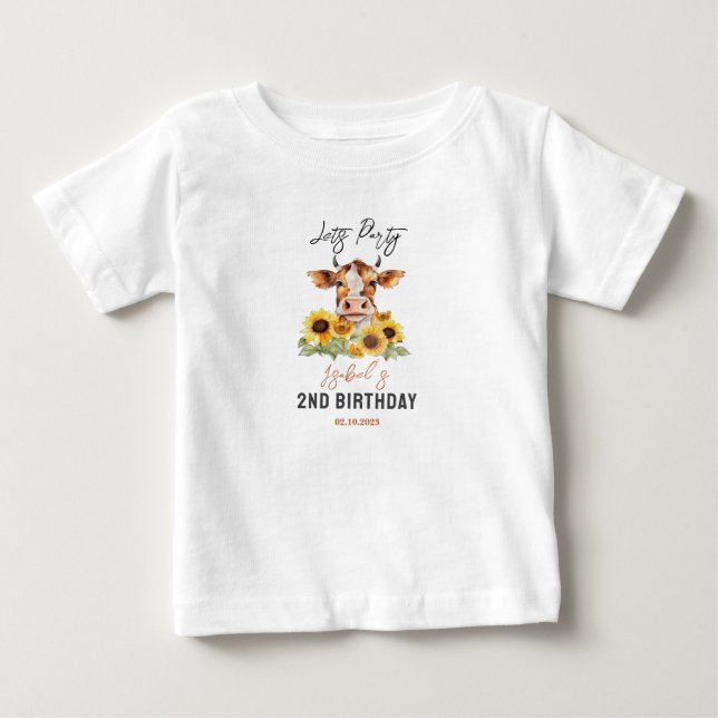Let's Party Till the Cows Come Home 2nd Birthday Baby T-Shirt (Front)