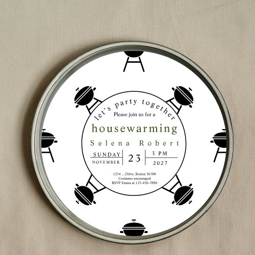 lets party together BBQ record housewarming  Invitation
