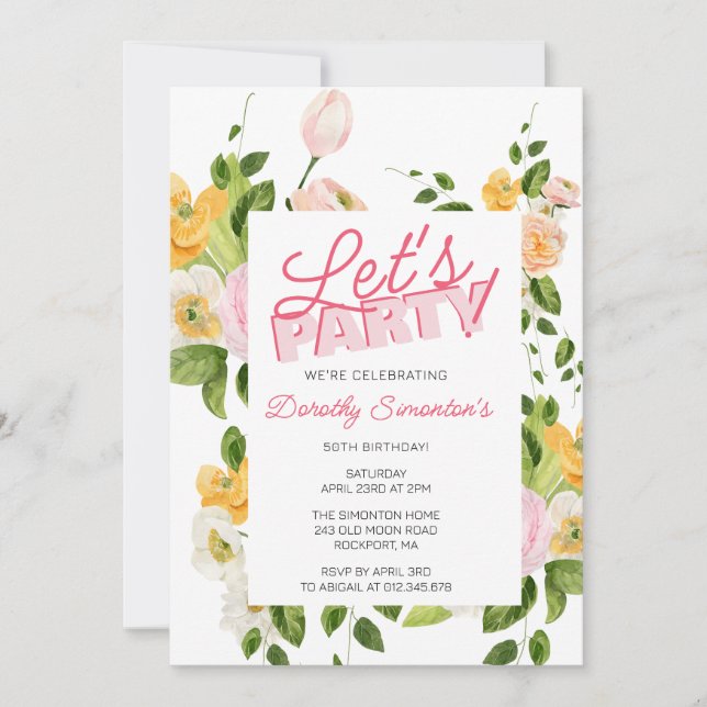 Let's Party Trendy Typography 50th Birthday Invitation (Front)