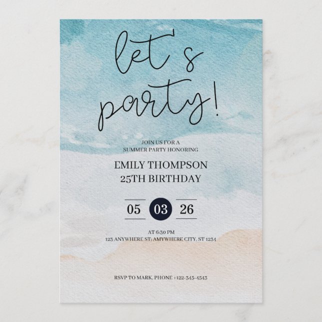 Let's Party Tropical Beach Birthday Party  Invitation (Front)