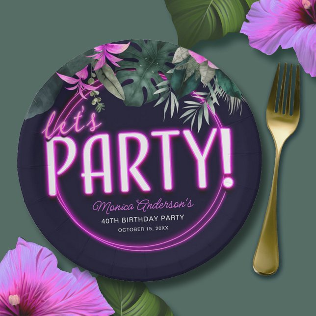 Let's Party Tropical Pink Neon Birthday Paper Paper Plates (Let's Party Tropical Pink Neon Birthday Paper Plat Paper Plates)