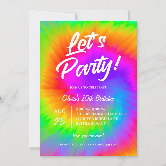 Let's Party Vibrant Tie Dye  birthday  Invitation (Front)