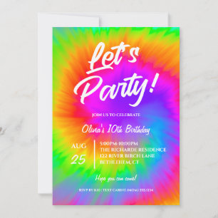 Let's Party Vibrant Tie Dye  birthday party Invitation