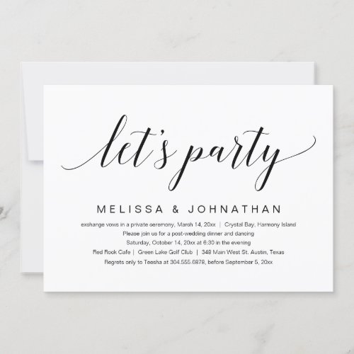 Lets Party Wedding Elopement Celebration Invitation