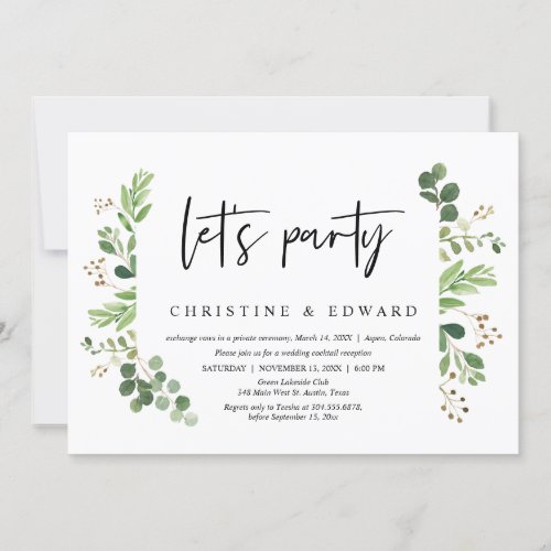 Lets Party Wedding Elopement Celebration Invitation
