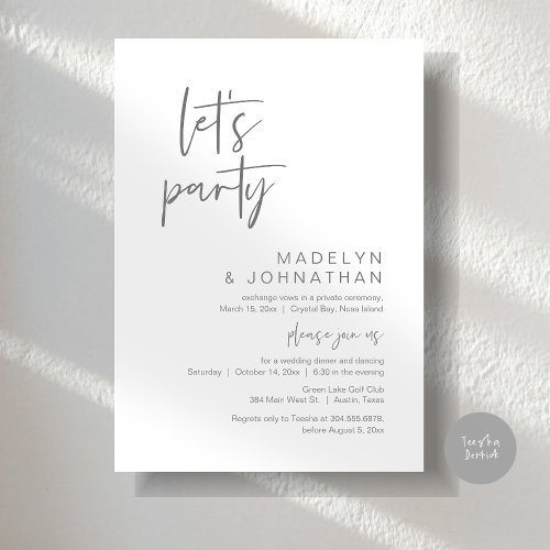 Lets Party Wedding Elopement Dinner and Dancing Invitation