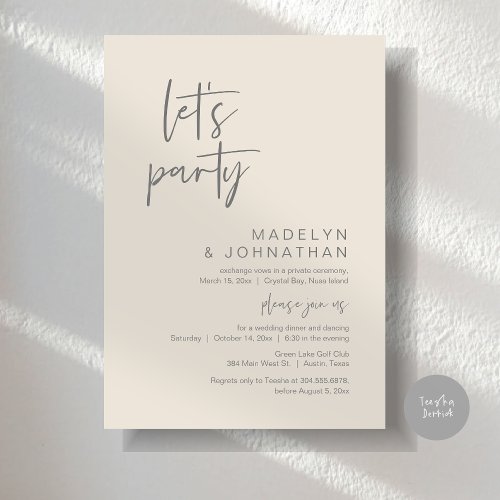 Lets Party Wedding Elopement Dinner and Dancing Invitation