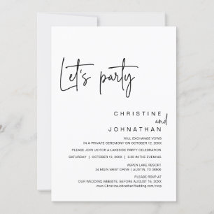 Let's Party, Wedding Elopement Dinner Celebration Invitation