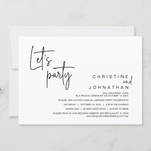 Lets Party Wedding Elopement Dinner Celebration Invitation