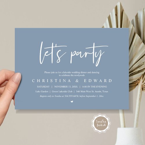 Lets Party Wedding Elopement Modern Minimalist Invitation