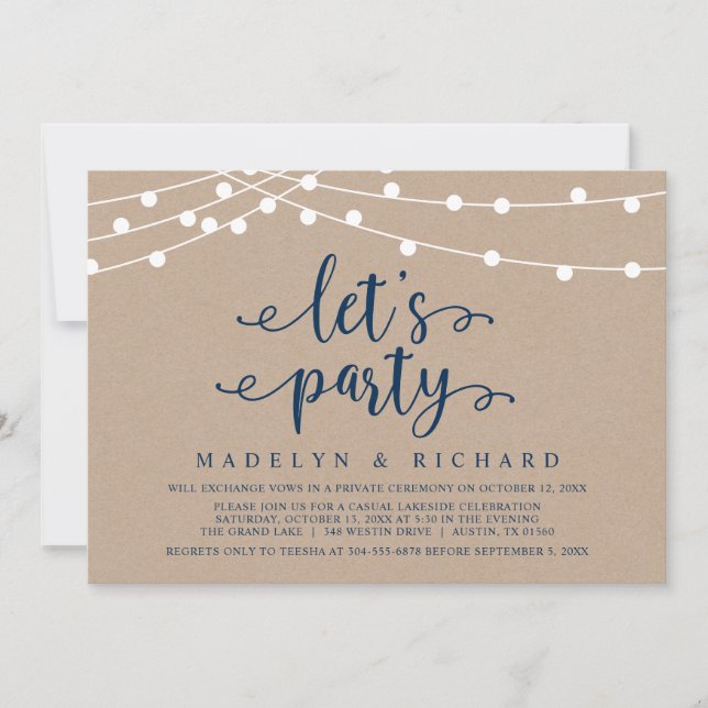 Let's Party, Wedding Elopement Party Celebration I Invitation (Front)
