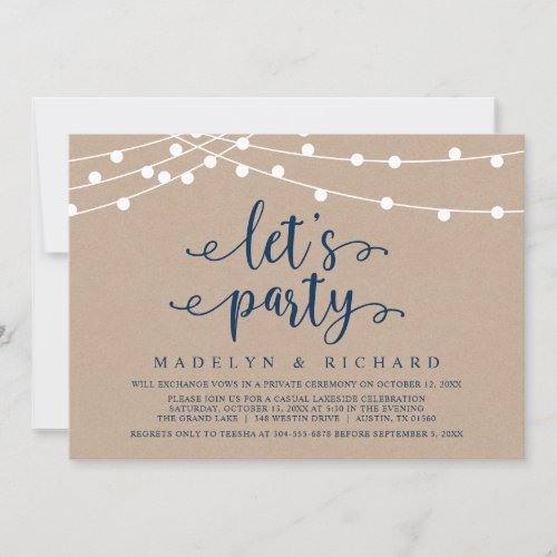 Lets Party Wedding Elopement Party Celebration I Invitation