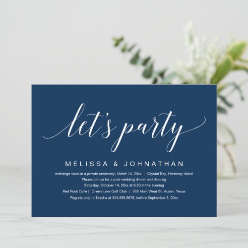 Lets Party Wedding Elopement Party Celebration Invitation