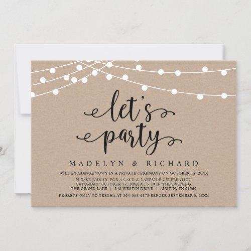 Lets Party Wedding Elopement Party Celebration Invitation