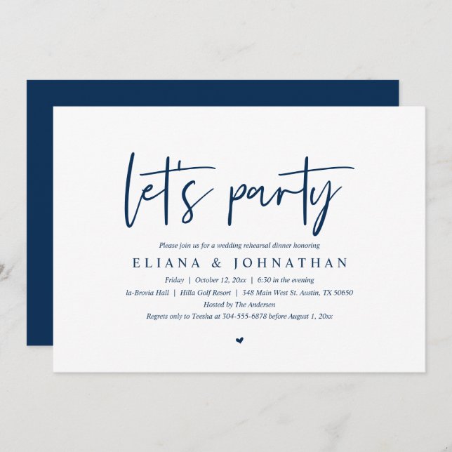 Let's Party, Wedding Rehearsal Dinner Invitation (Front/Back)