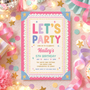 Let's Party Whimsical Colorful Girl Birthday Party Invitation