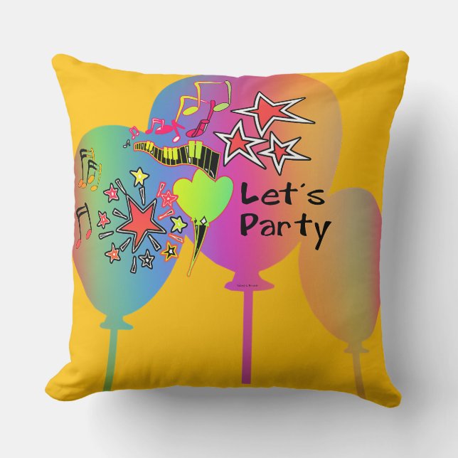 Let's Party Yellow Decorative Fun Throw Pillow (Front)