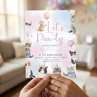 Let's Paw-ty! Adorable Cat Birthday Party  Invitation