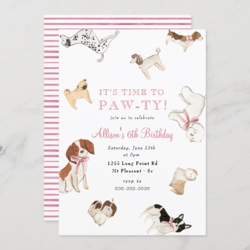 Lets Paw_ty Dog Girl Pink Animal Birthday Party  Invitation