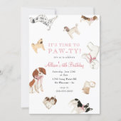 Let's Paw-ty Dog Girl Pink Animal Birthday Party  Invitation (Front)
