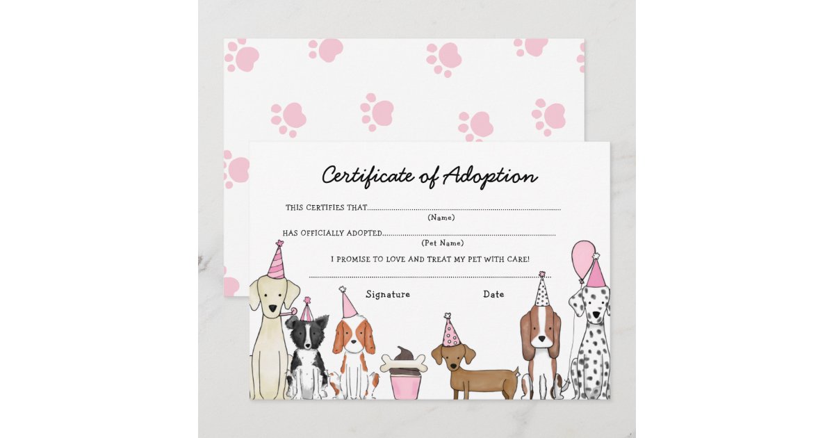 Lets Pawty Adoption Certificate Dog birthday card | Zazzle