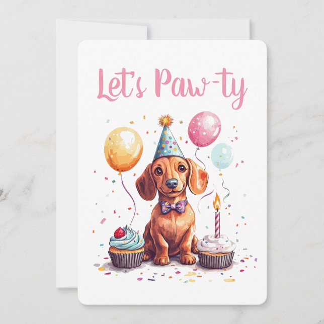 Let's Pawty Birthday Dachshund Dogs Invitation (Front)